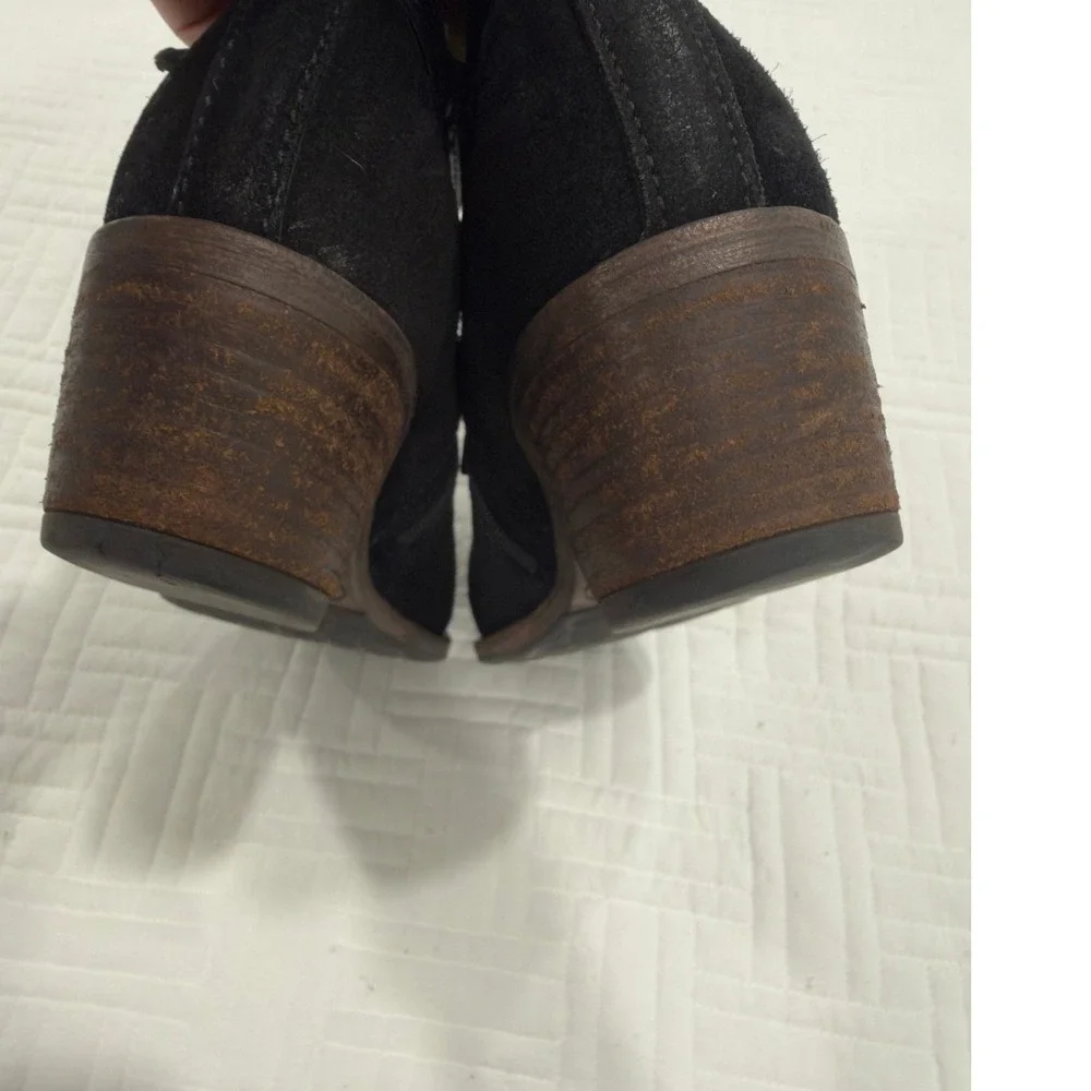 Miz Mooz Black Suede Leather Buckle Strap Ankle Boots Size 41 Western Booties